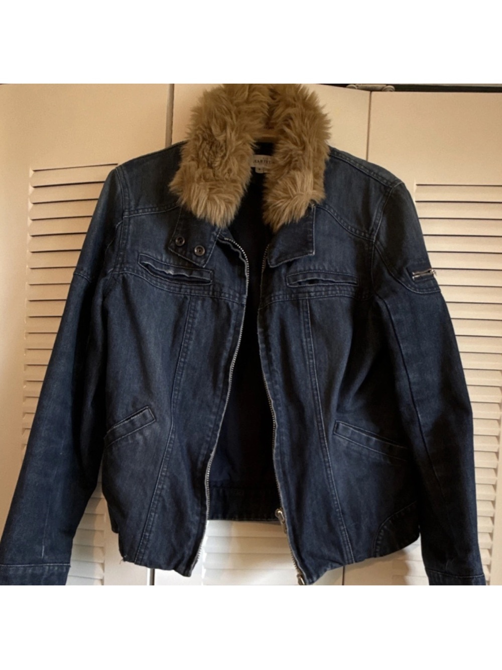Habitual Dark Blue Denim Jacket with Faux Fur Collar